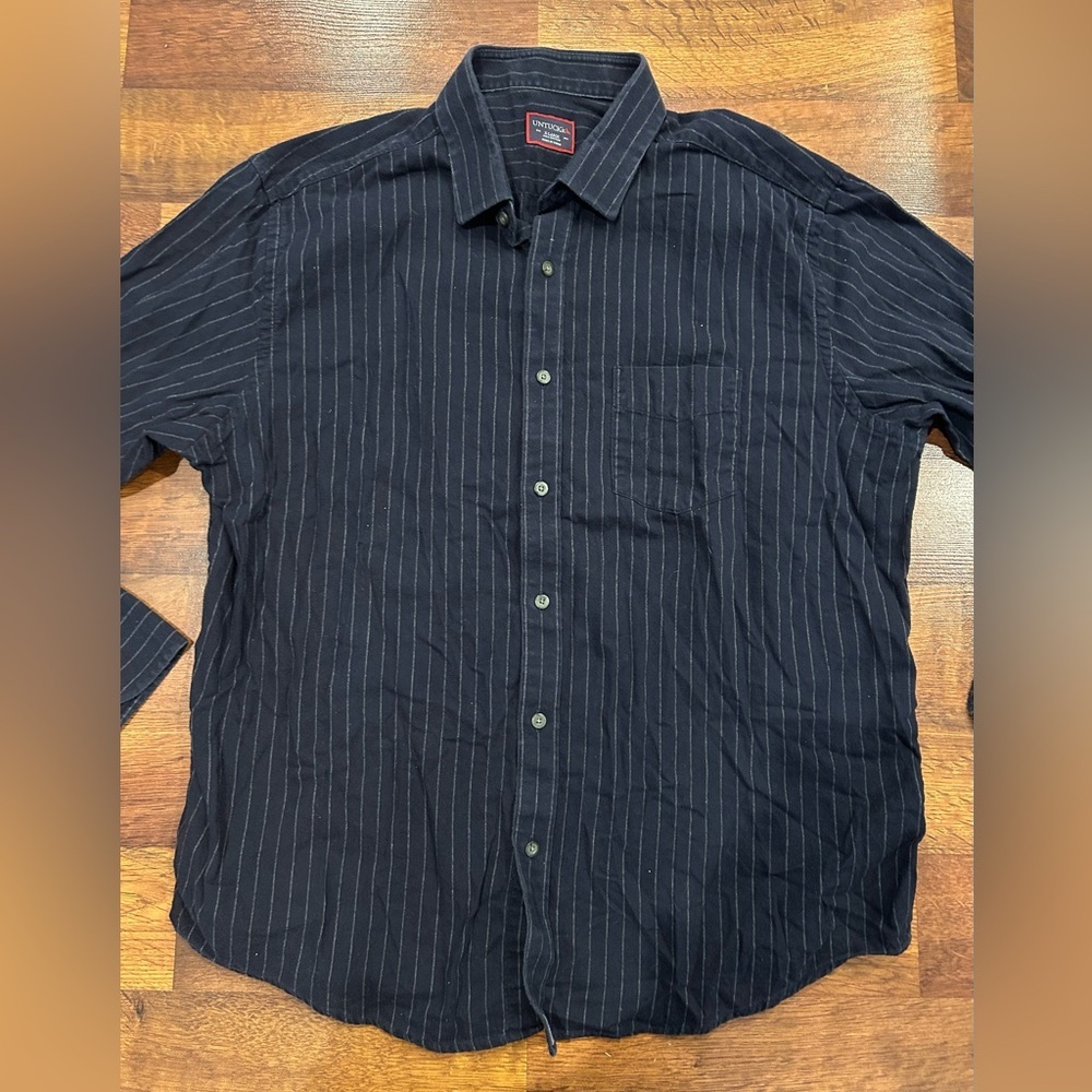 UNTUCKit Shirt Men XL Adult Blue Navy Casual Button Down Cotton Striped